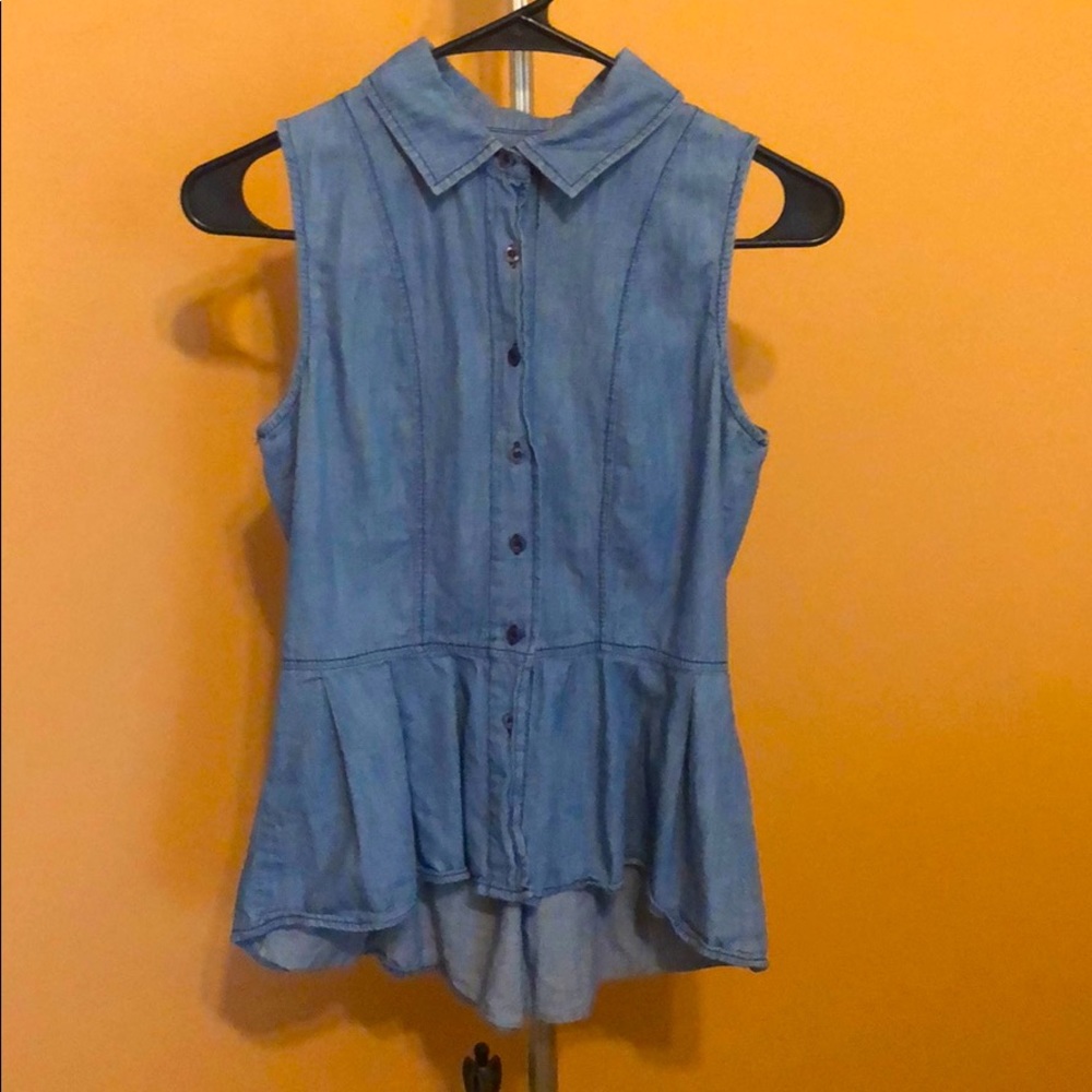 Denim peplum cut, Button Up Blouse with Collar